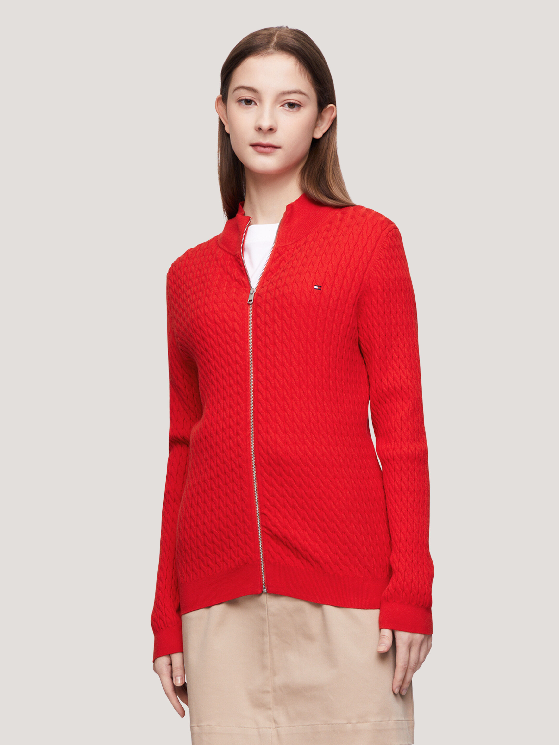 Red cheap cable cardigan