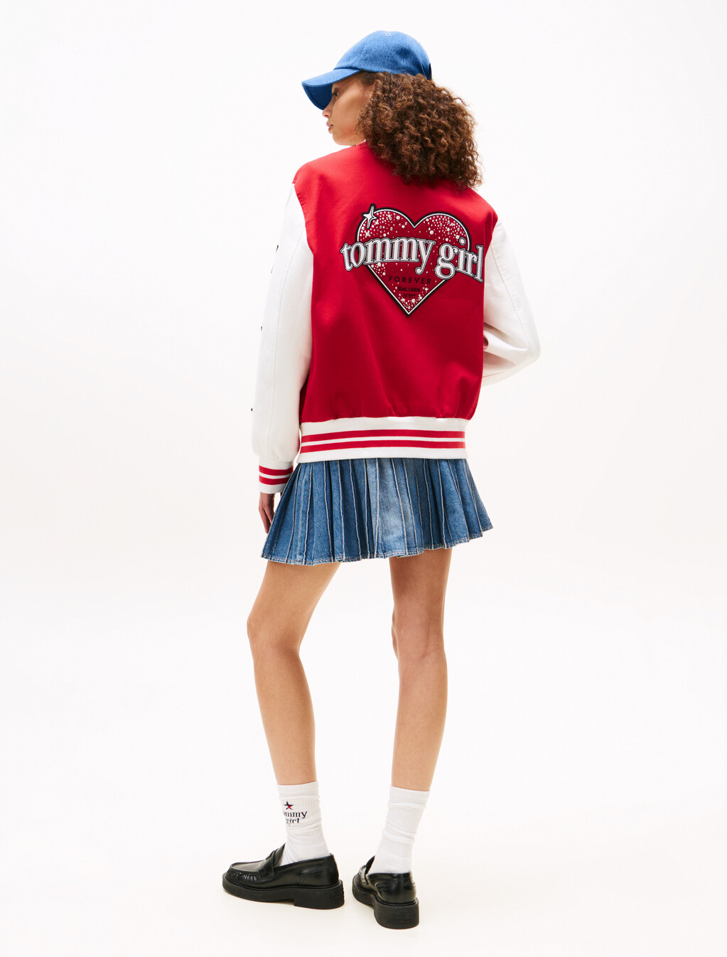 Tommy Girl Back Logo Oversized Varsity Jacket, Primary Red / Ecru, hi-res