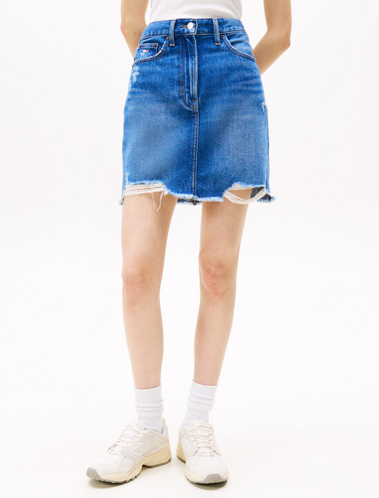 Distressed Denim Mini Mom Skirt
