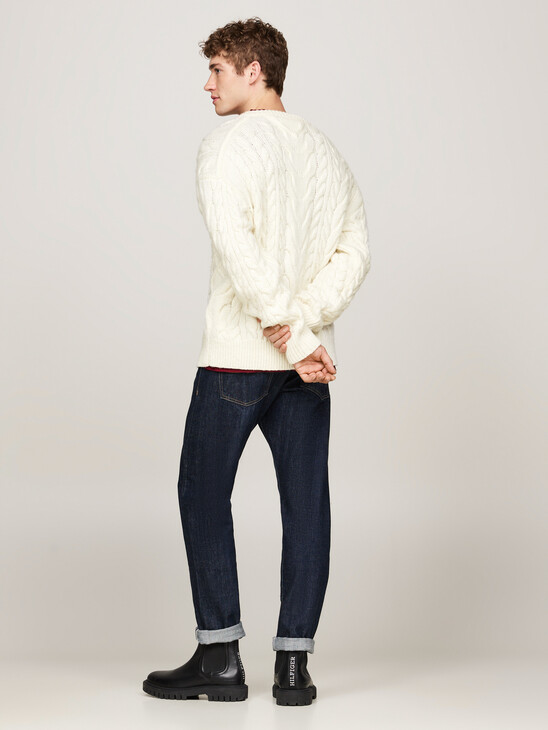 Wool Rich Cable Knit V-Neck Jumper