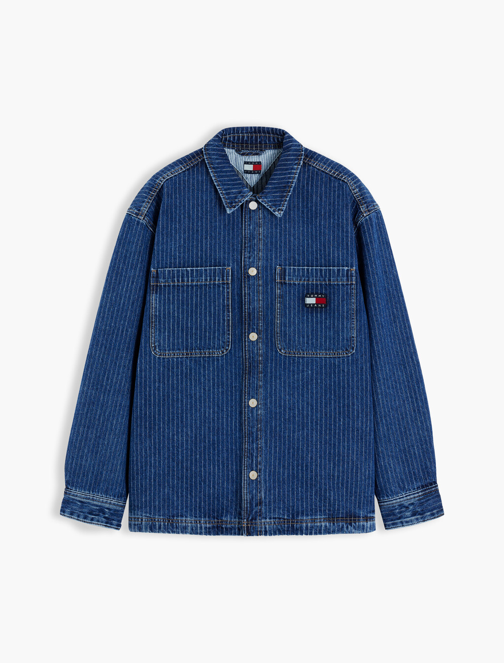Stripe Relaxed Denim Shirt Jacket, Denim Dark, hi-res