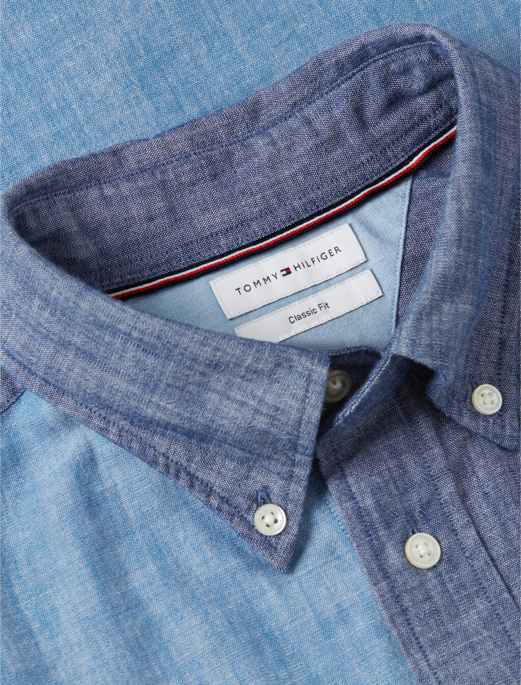 Relaxed Fit Colour-Blocked Chambray Shirt, Mid Blue / Check, hi-res