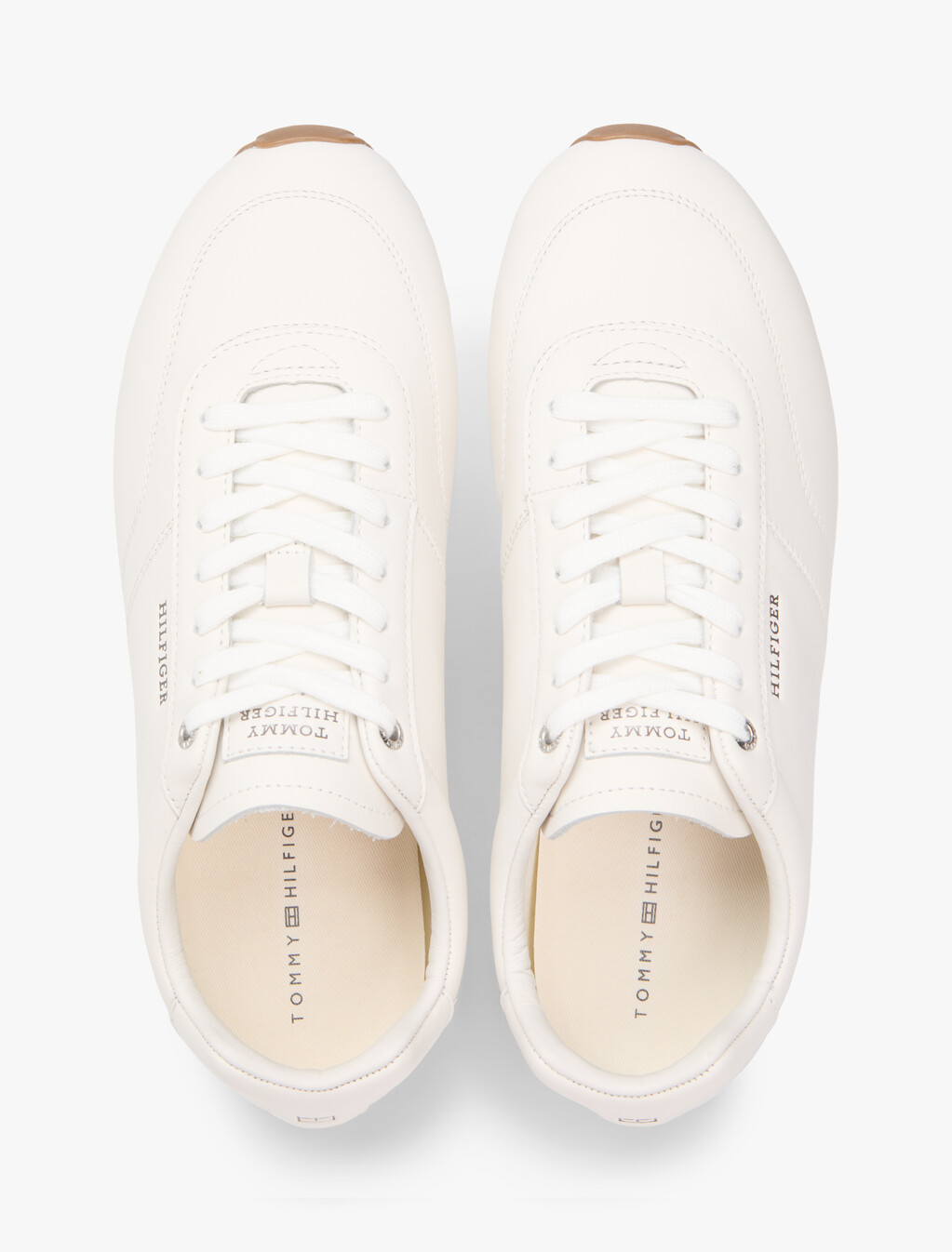 Low Profile Logo Leather Trainers, Ecru, hi-res