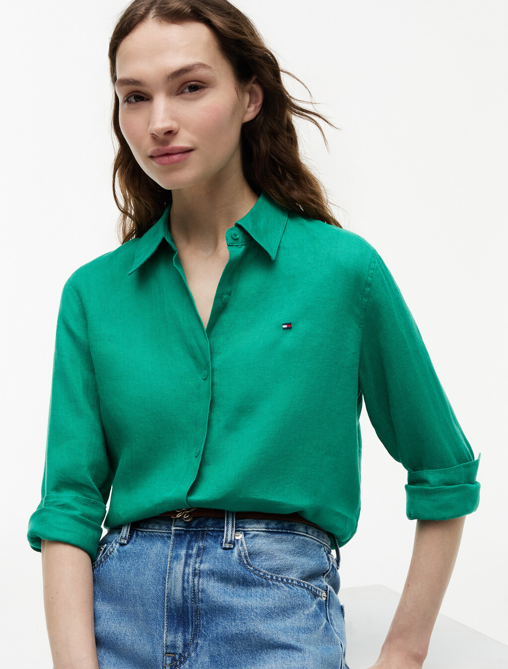 Asia Fit Essential Linen Relaxed Shirt, Courtside Green, hi-res