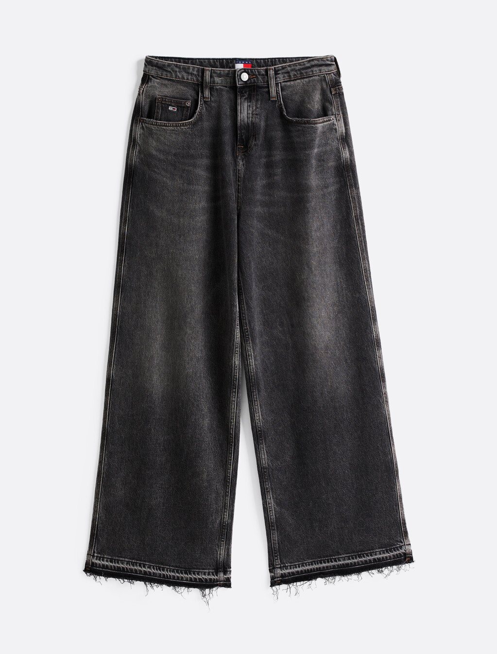 Charlie Frayed Mid Rise Wide Jeans, Denim Black, hi-res