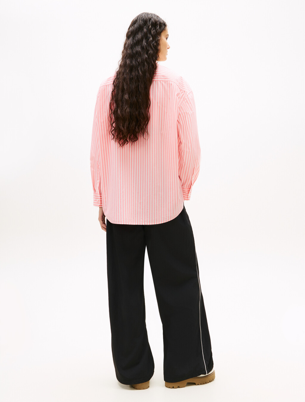 Oversized Fit Logo Embroidery Poplin Shirt, Tropical Blush / Stripe, hi-res