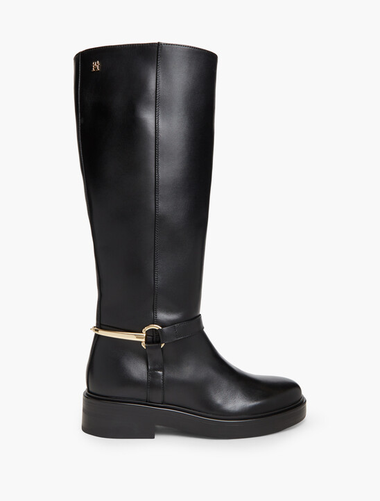 Gold-Tone Hardware Leather Riding Boots