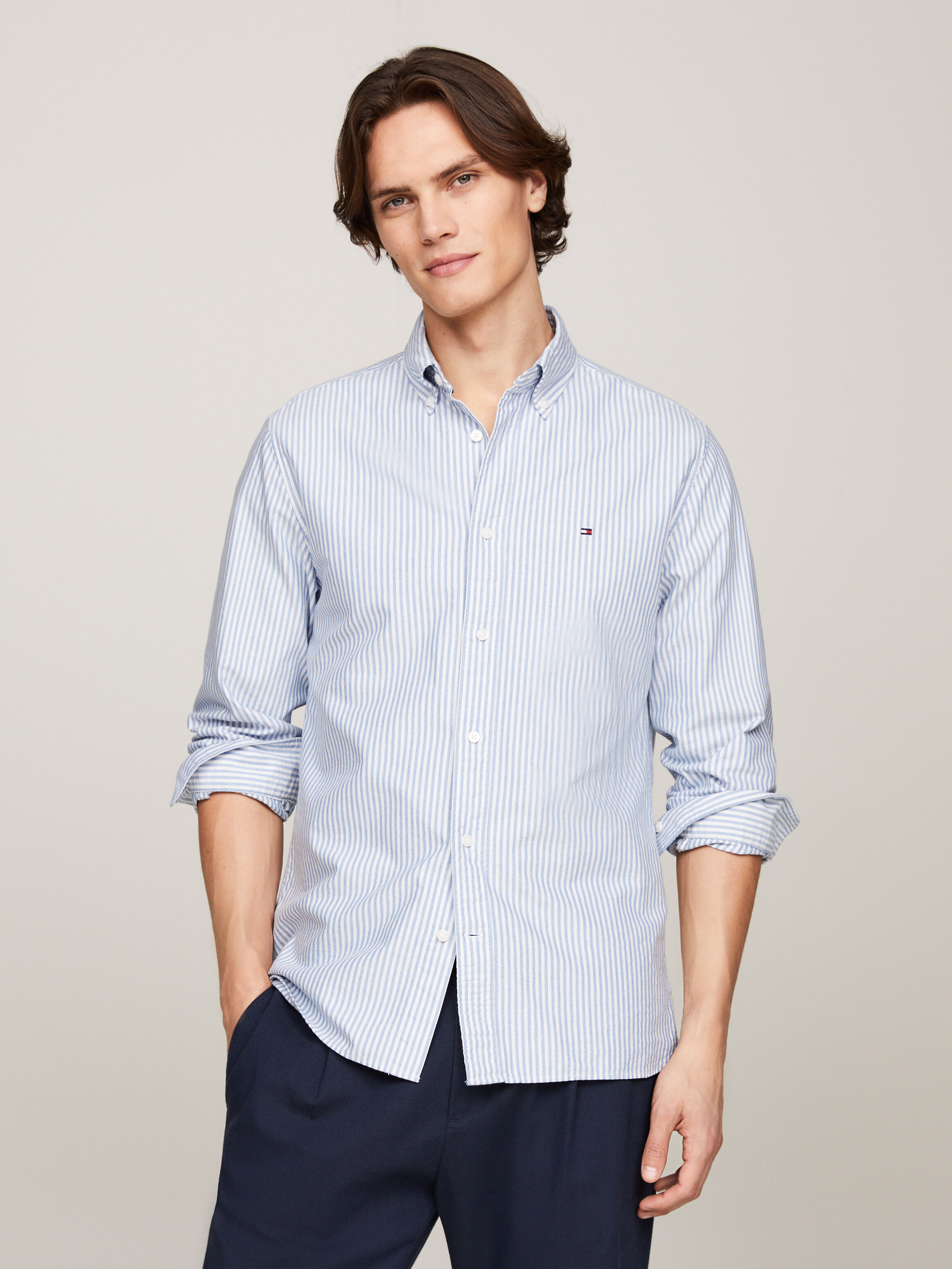 Tommy Hilfiger regular fit oxford shirt in blue stripe size L