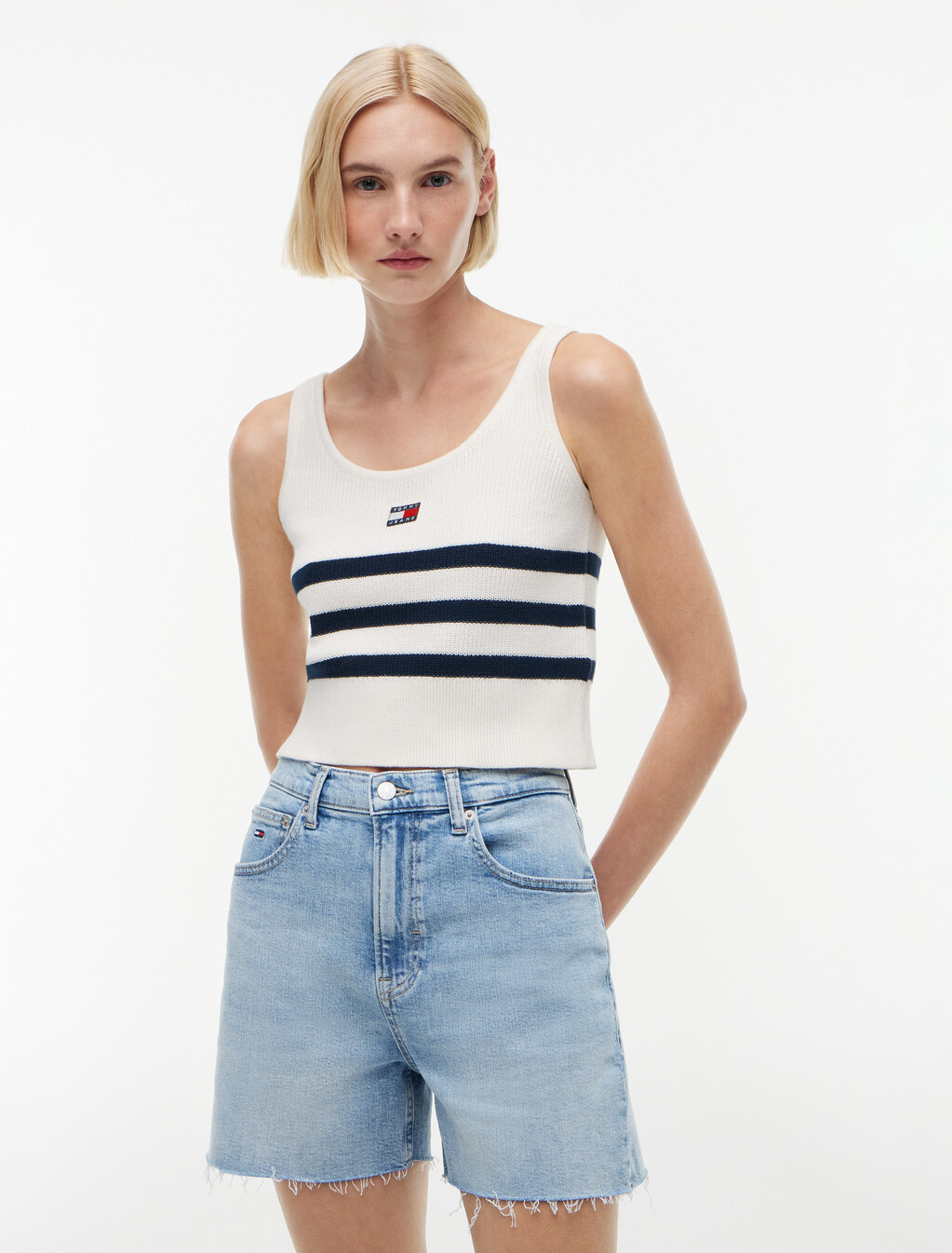Tommy Badge Stripe Knit Tank Top, Ancient White / Stripe, hi-res