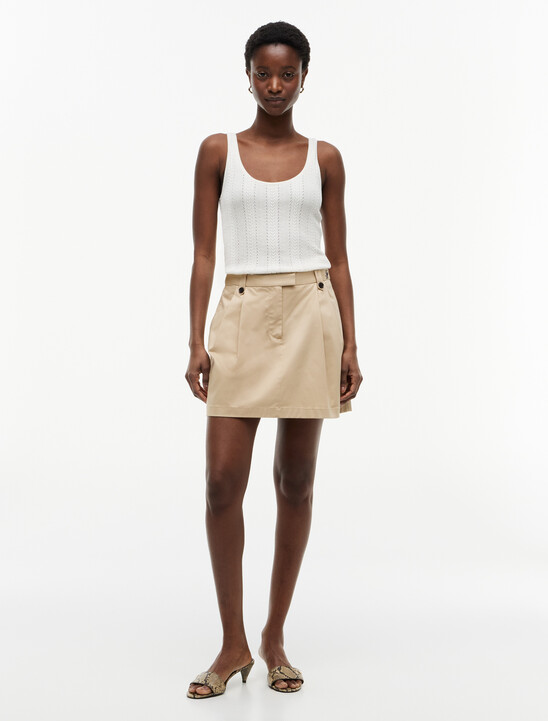 Pleated Twill Chino Mini Skirt