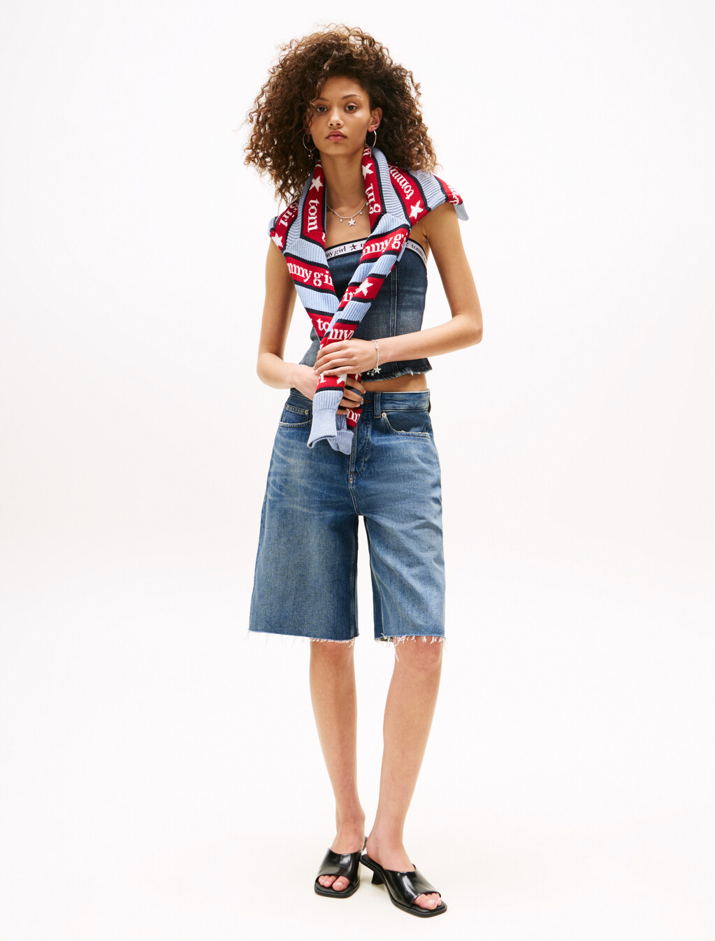 Tommy Girl Repeat Logo Denim Tube Top, Indigo Wash / Ecru, hi-res