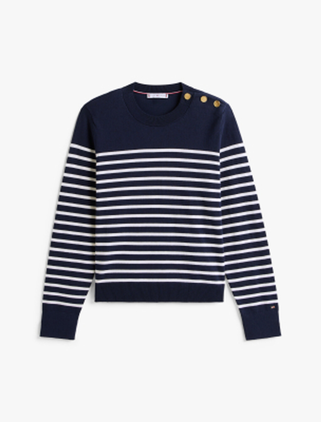 Jersey Gold-Tone Button Jumper, Placed Thin White Stp Sweaters, hi-res