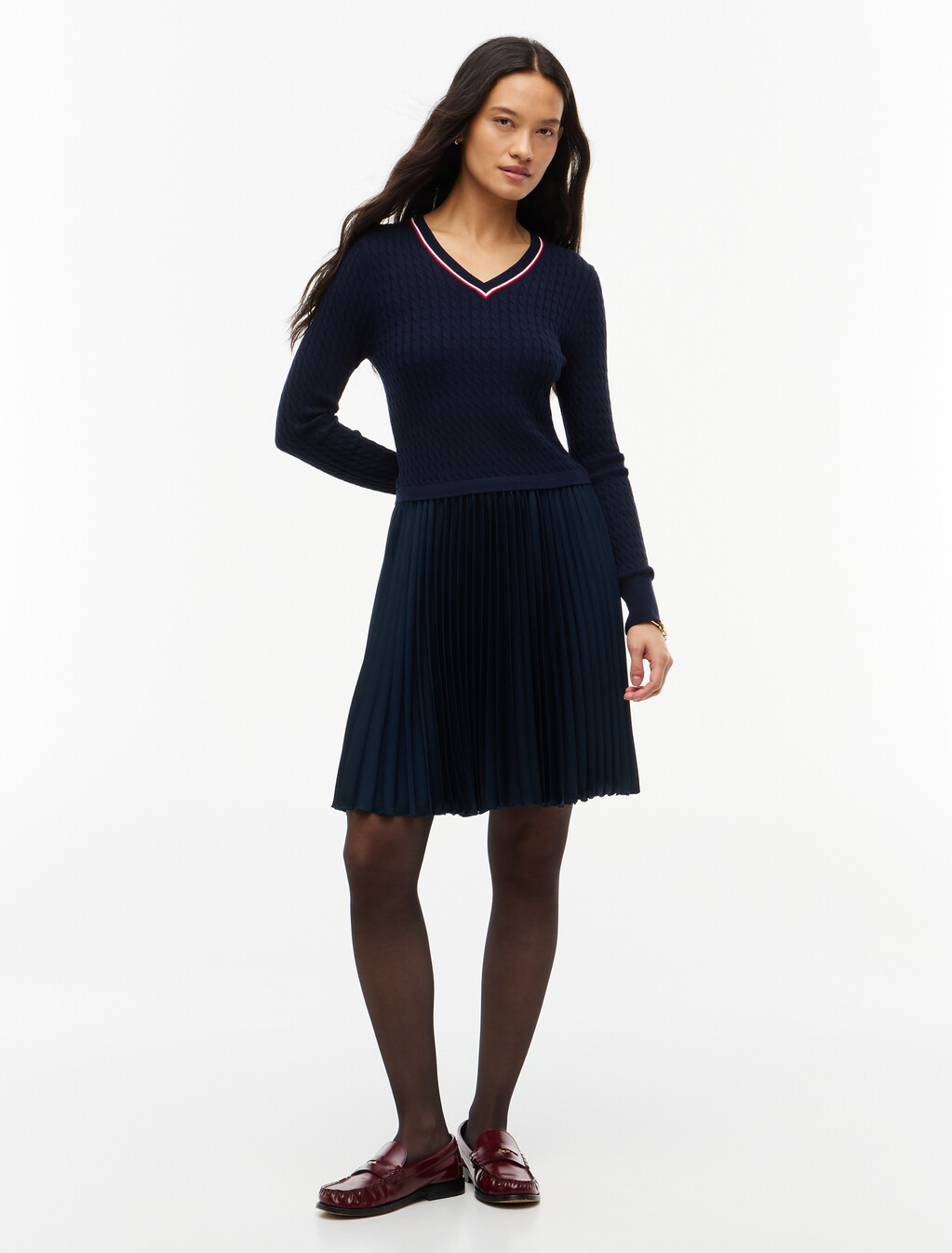 Crepe Mixed Texture Mini Dress, Dark Blue, hi-res