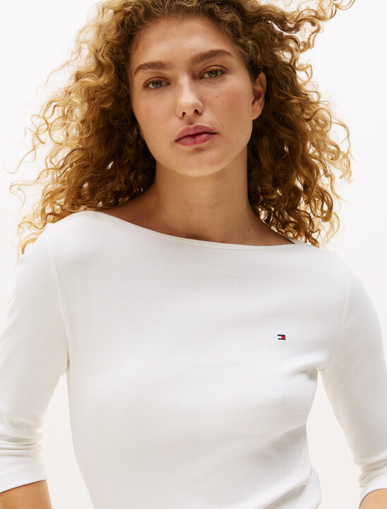 Three-Quarter Sleeve Boat Neck T-Shirt
