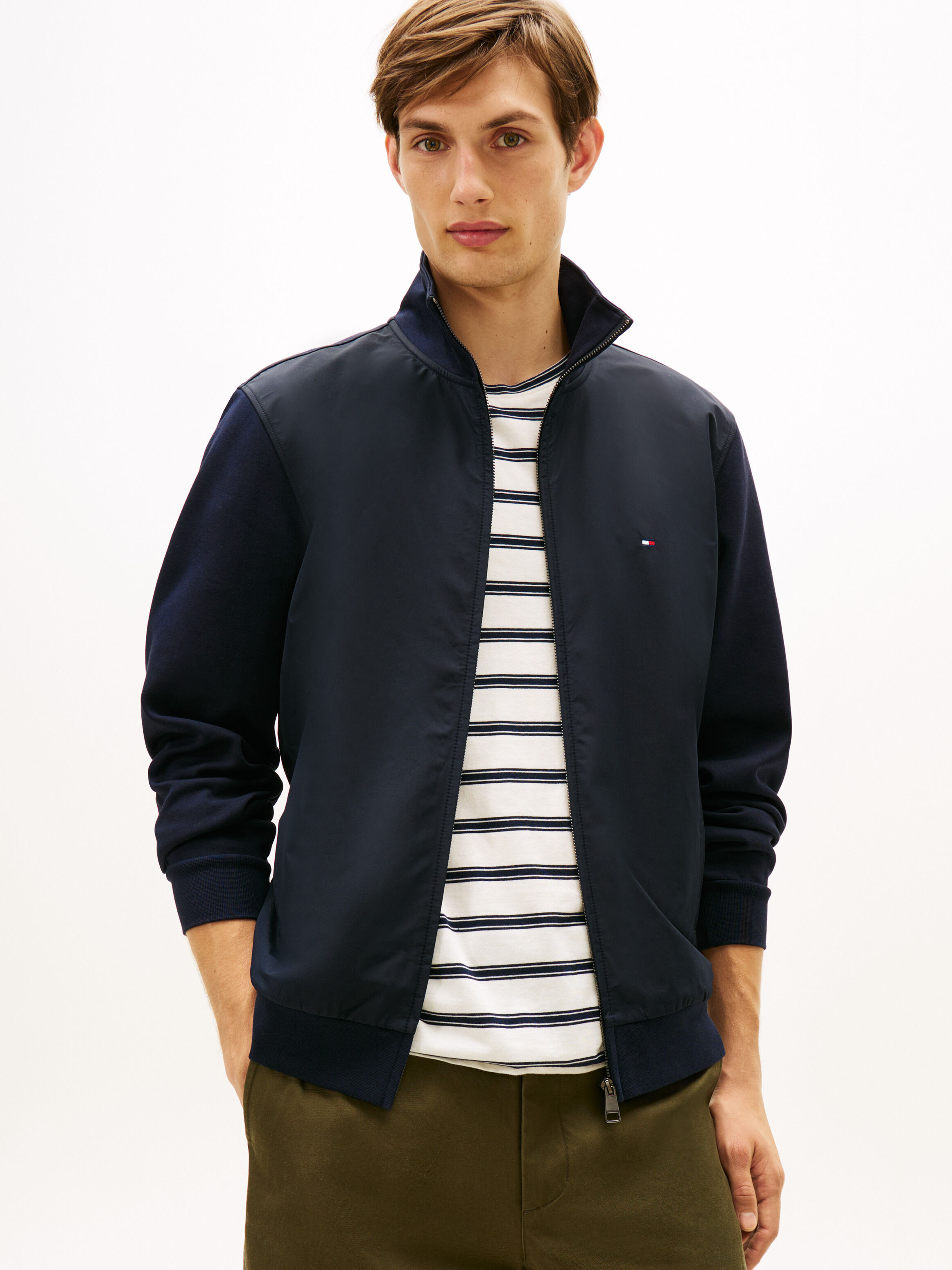 Essential Mix Fabric Zip Thru Jacket | blue | Tommy Hilfiger Singapore