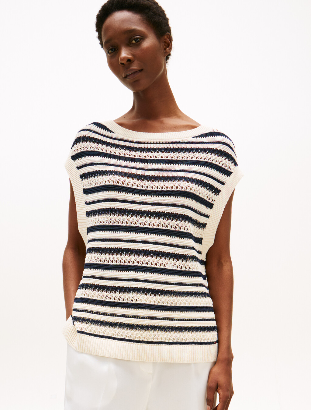 Crochet Sweater Vest, Desert Sand Dune/Dark N N Stp, hi-res