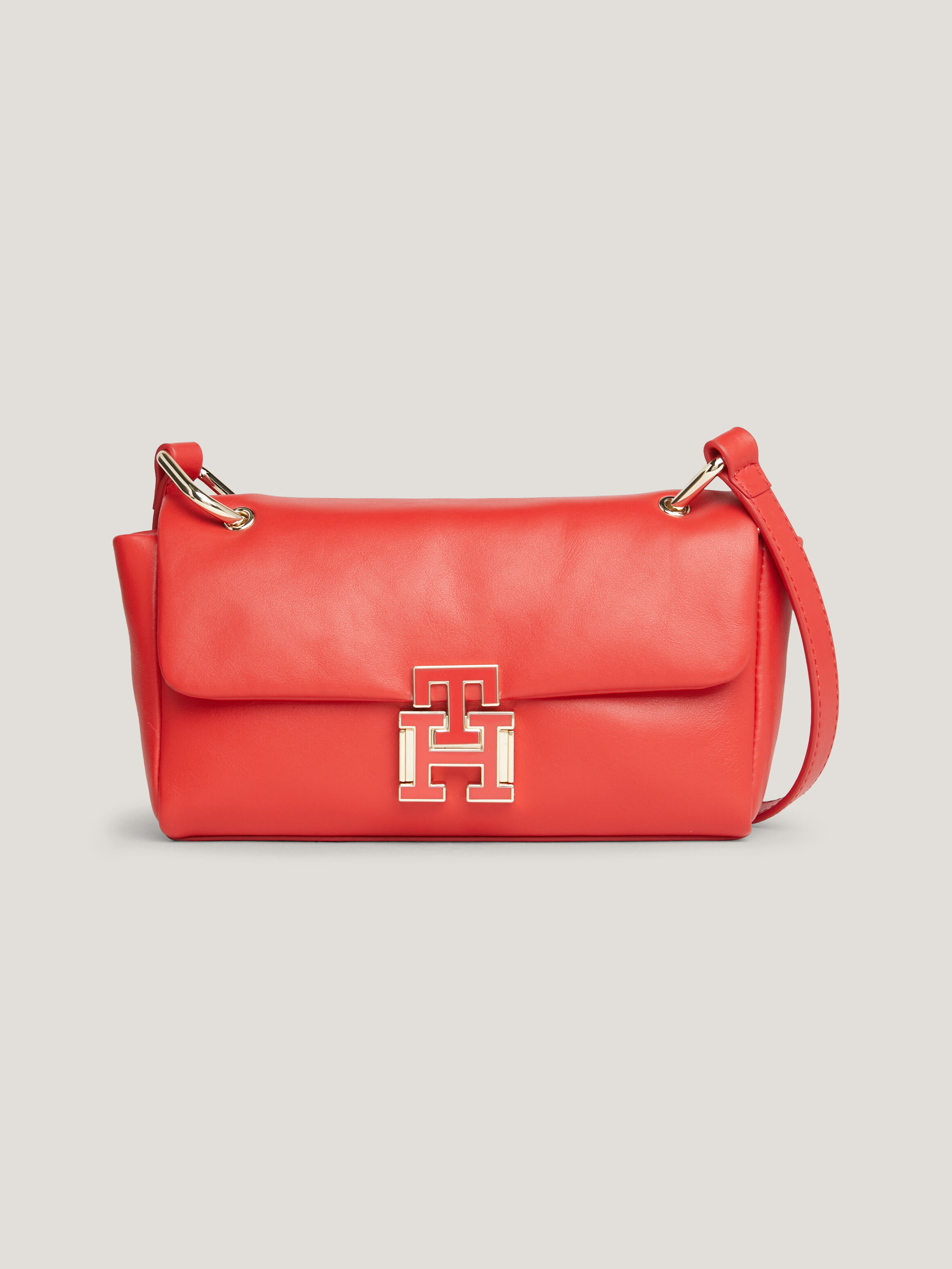 Leather Push Lock Flap Crossover Bag
