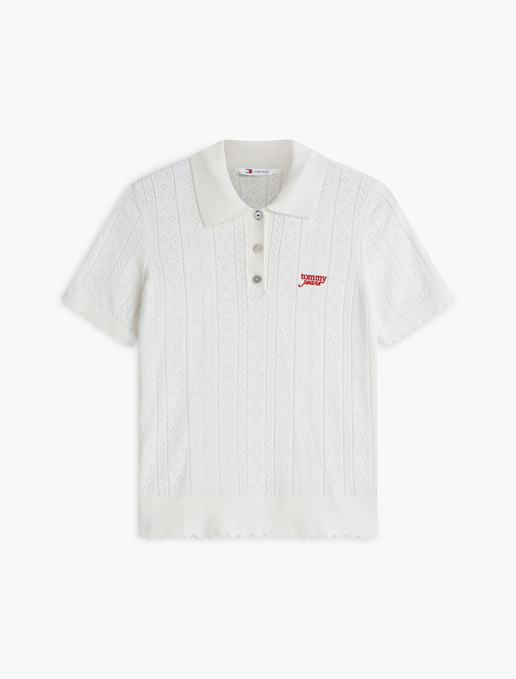 Pointelle Flag Short Sleeve Polo Jumper, Ancient White, hi-res