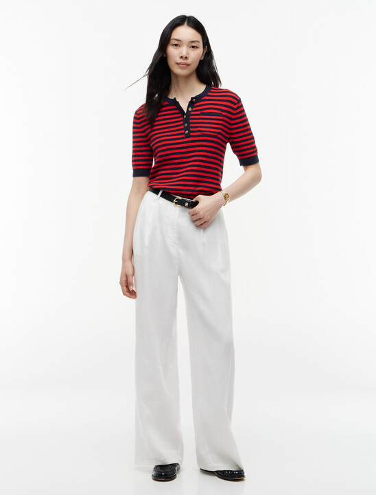 Gold-Tone Button Henley Short Sleeve Jumper
