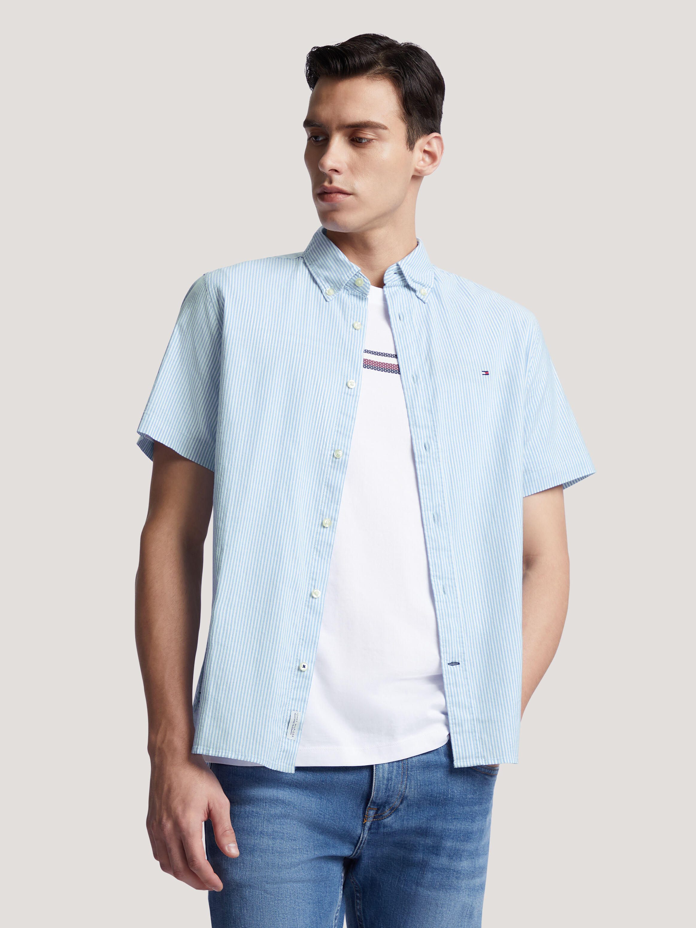 Flag Stripe Short Sleeve Shirt blue Tommy Hilfiger Singapore