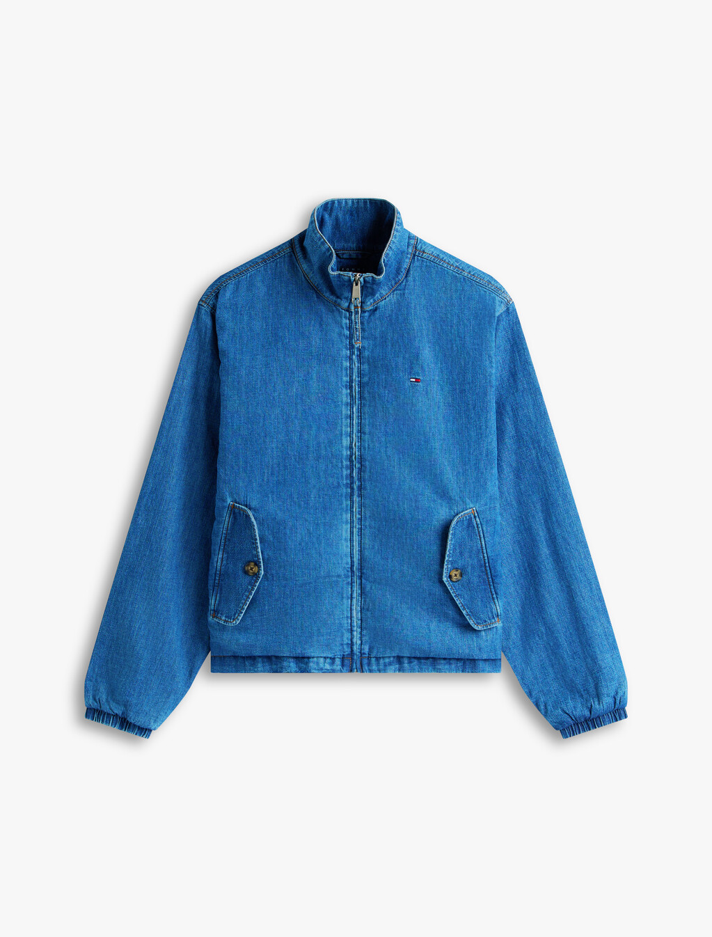 Zip-Thru Chambray Denim Jacket, Denim Medium, hi-res
