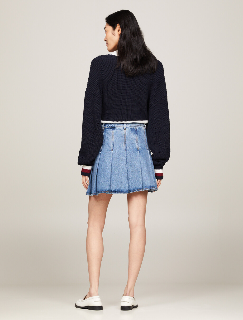 Pleated Denim Mini Skirt, Indigo, hi-res