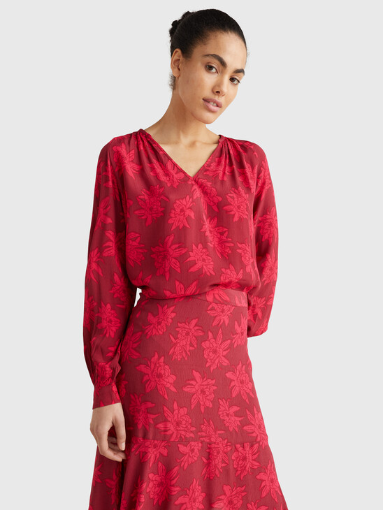 V-NECK FLORAL PRINT REGULAR FIT BLOUSE