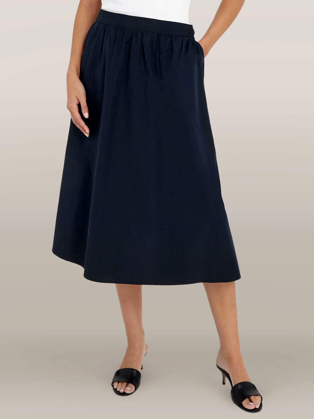 Solid Cotton Poplin Midi Skirt | | Tommy Hilfiger Singapore