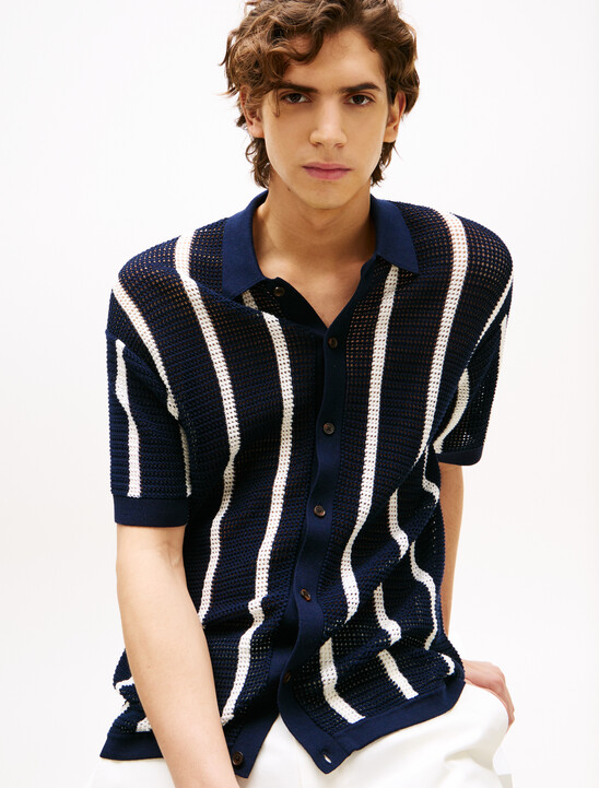 Vertical Stripe Open Knit Shirt