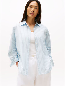 Asia Fit Poplin Easy Shirt, Textured Thin Stp/ Breezy Blue, hi-res