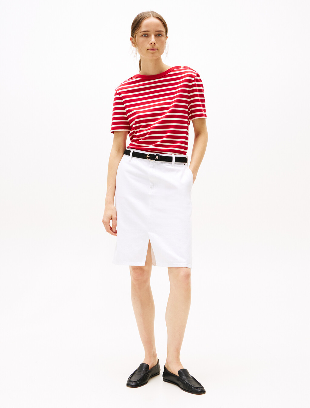 Stripe Boat Neck Relaxed T-Shirt, Primary Red/Calico Stp, hi-res