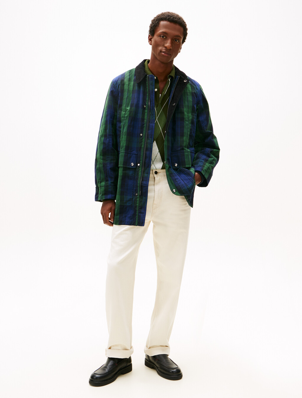 Waxed Tartan Check Relaxed Barn Jacket, Blackwatch check, hi-res