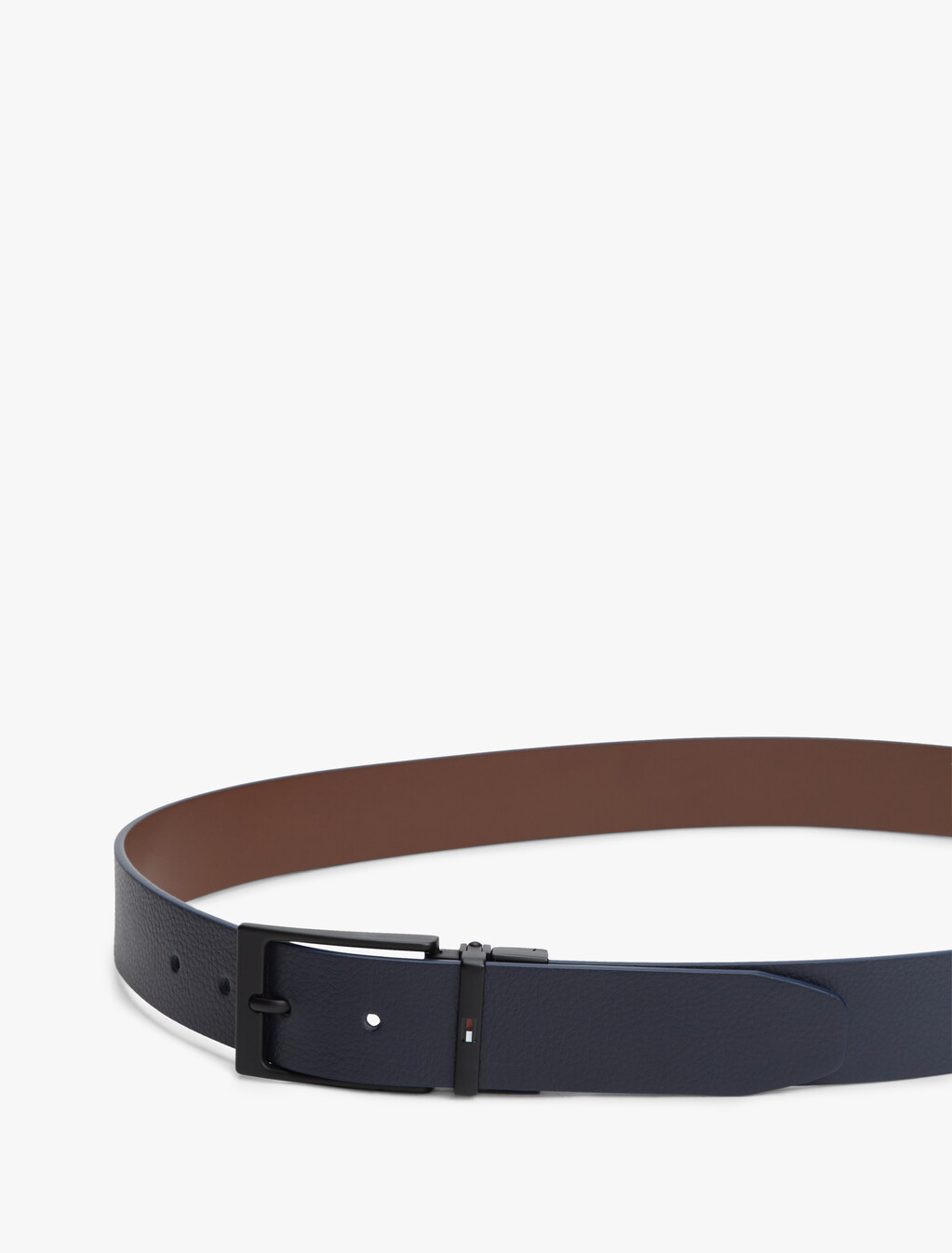 Rectangular Buckle Reversible Leather Belt, Space Blue, hi-res