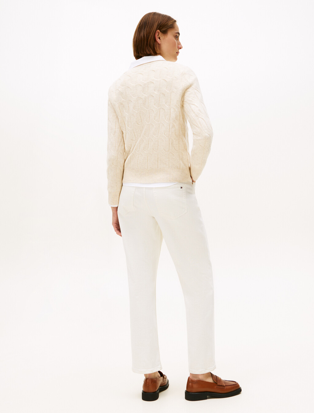 Pure Wool Cable Knit Jumper, Heather Oatmilk, hi-res