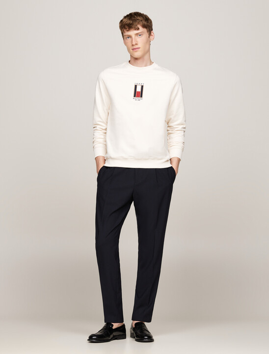 Vertical Flag Embroidery Sweatshirt, Ivory Petal Vertical Flag Embroidery Sweatshirt