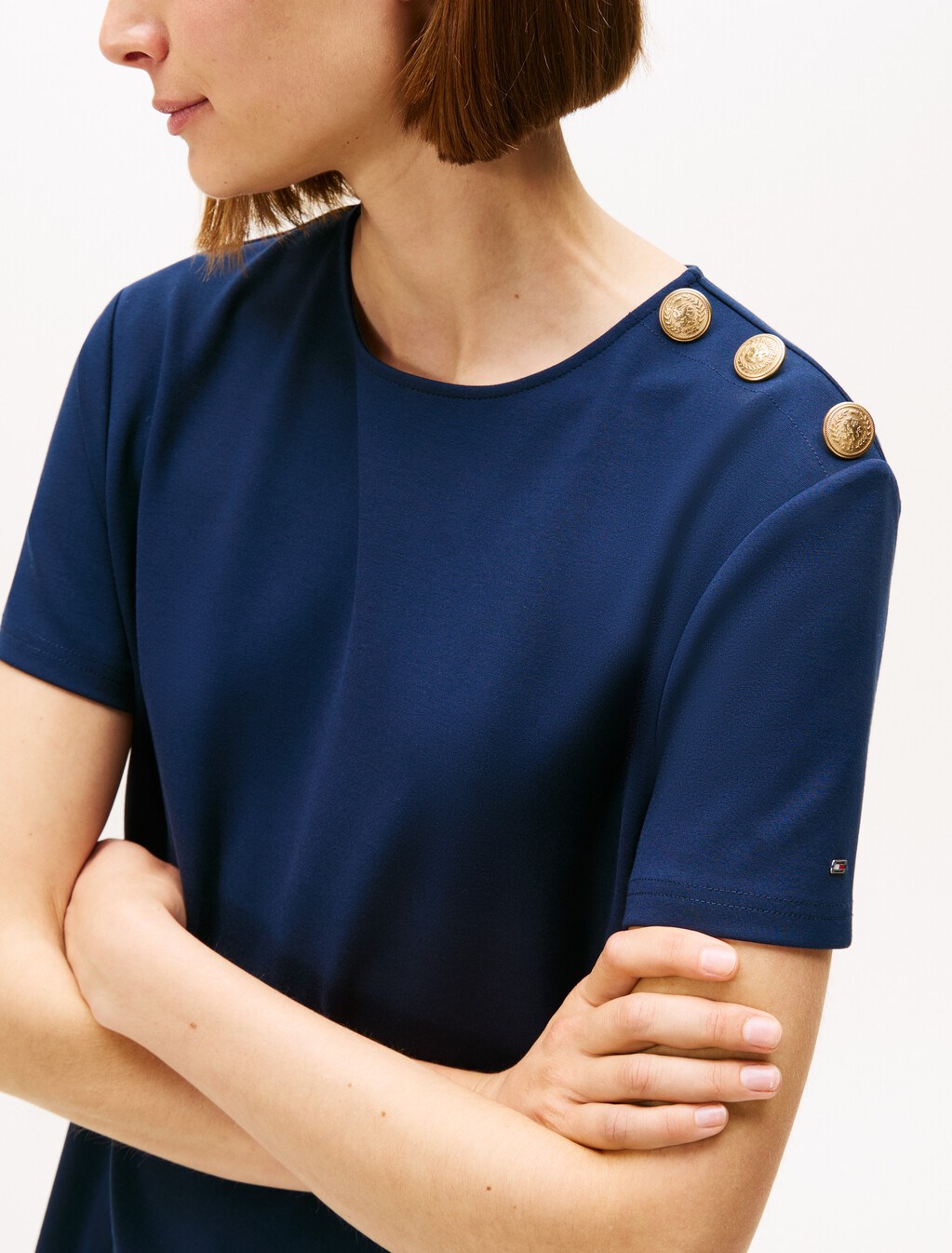 Ponte Shift Short Dress, Dark Night Navy, hi-res