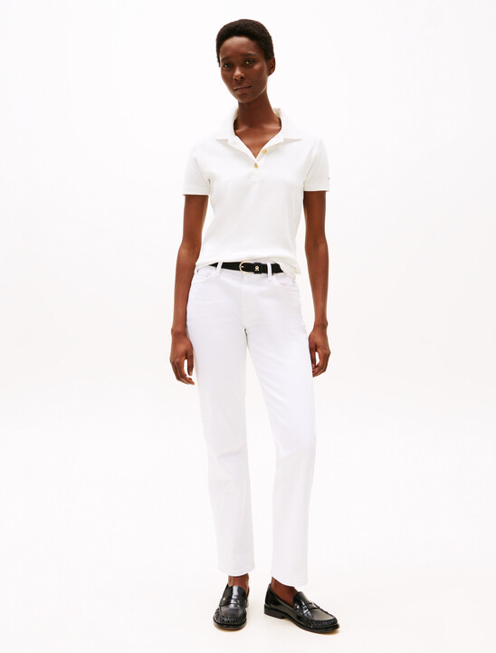 Gold-Tone Button Slim Polo Shirt