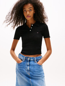 Pointelle Viscose Baby Fit Polo, Black, hi-res