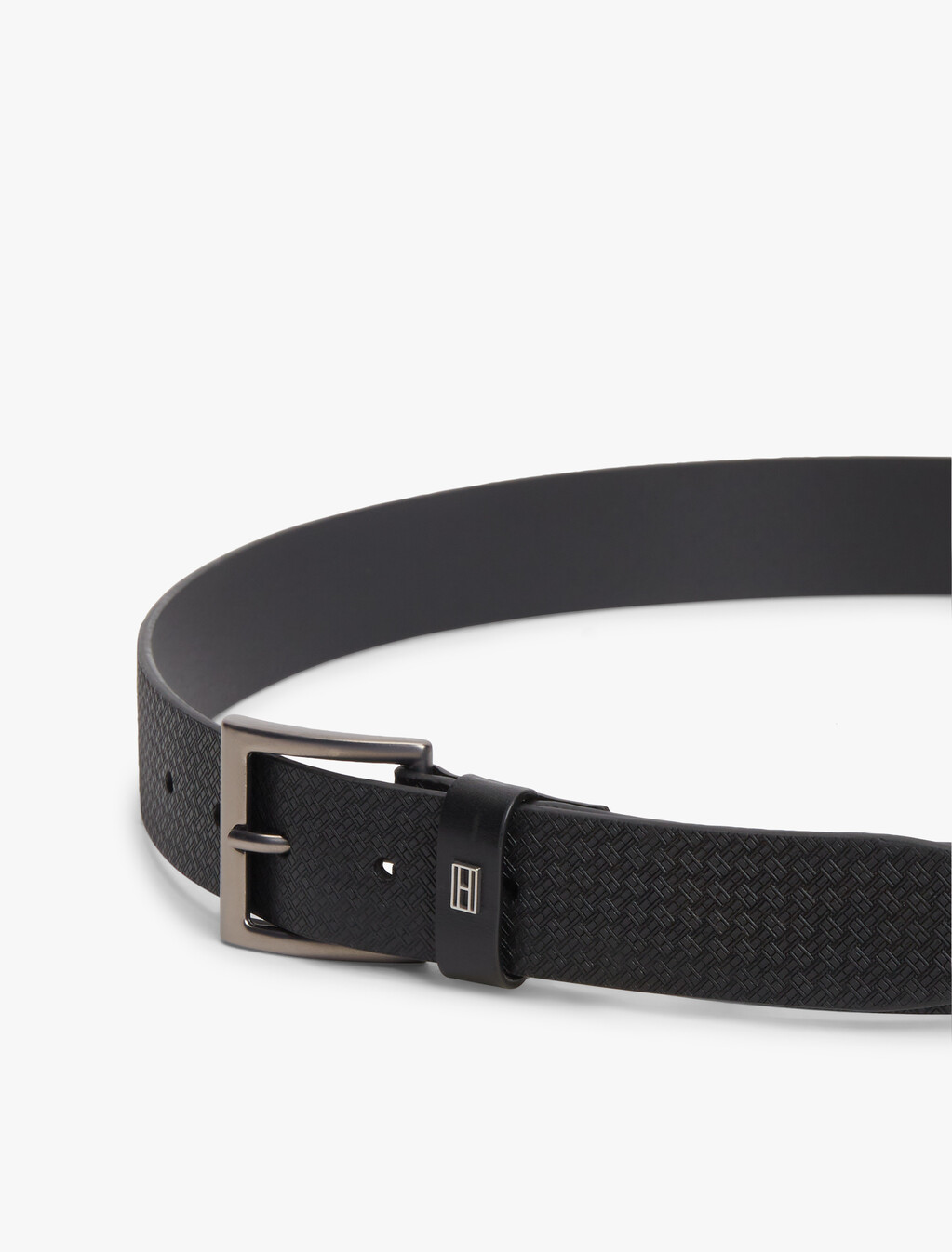 Flag Print Square Buckle Leather Belt, Black, hi-res