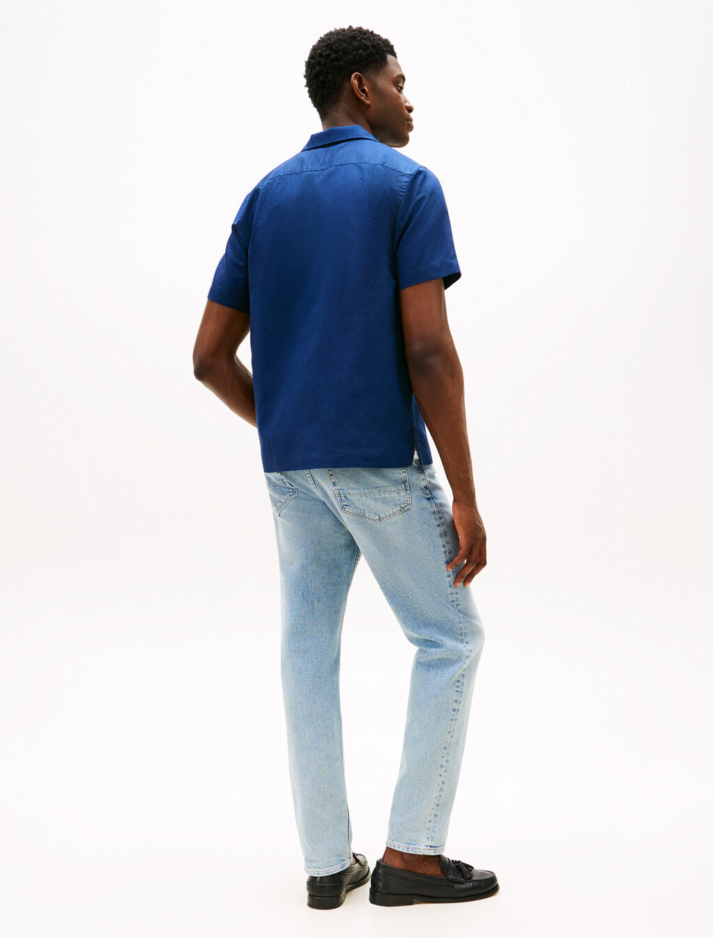 Linen Blend Short Sleeve Shirt, Carbon Navy, hi-res