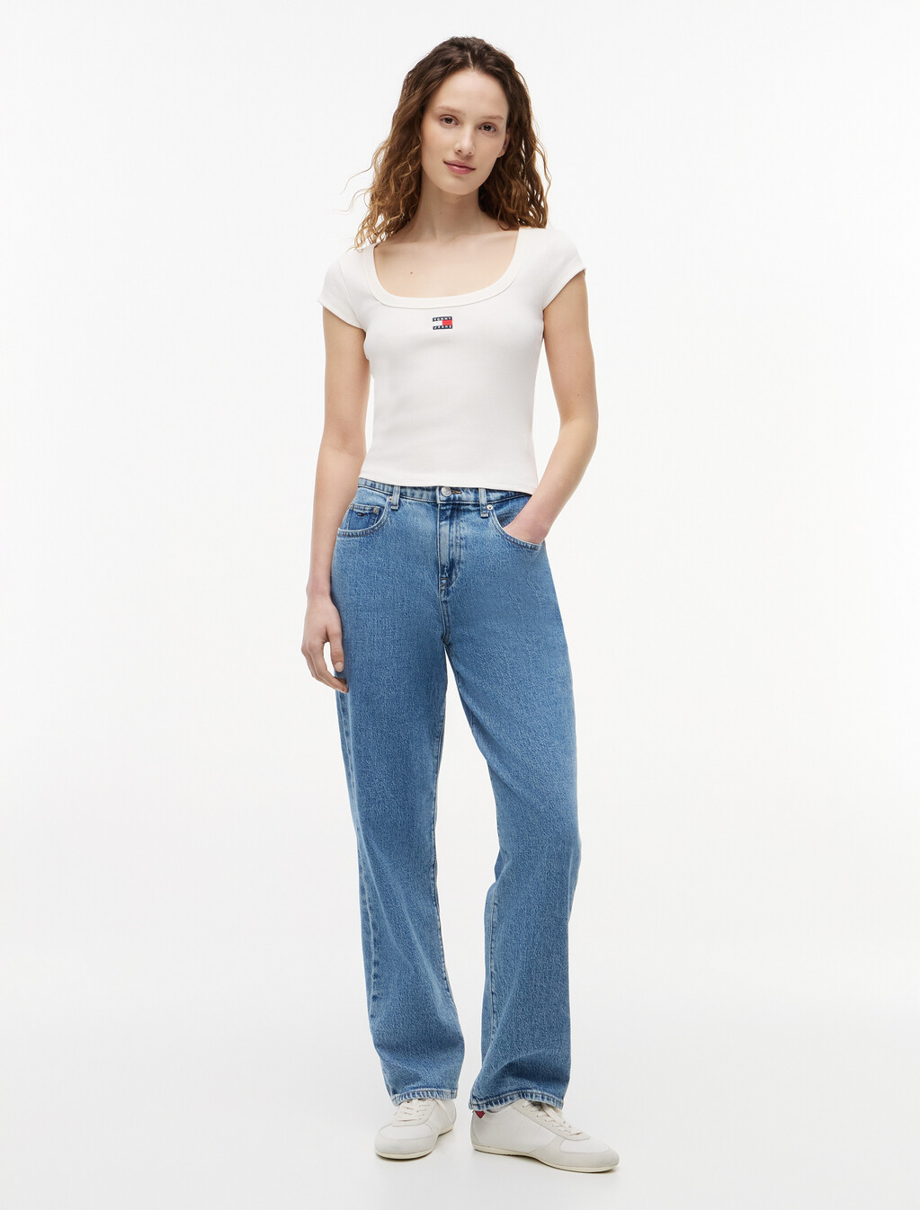 Tommy Badge Scoop Neck Slim T-Shirt, Ancient White, hi-res