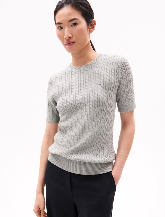 Cable Knit Short Sleeve Sweater