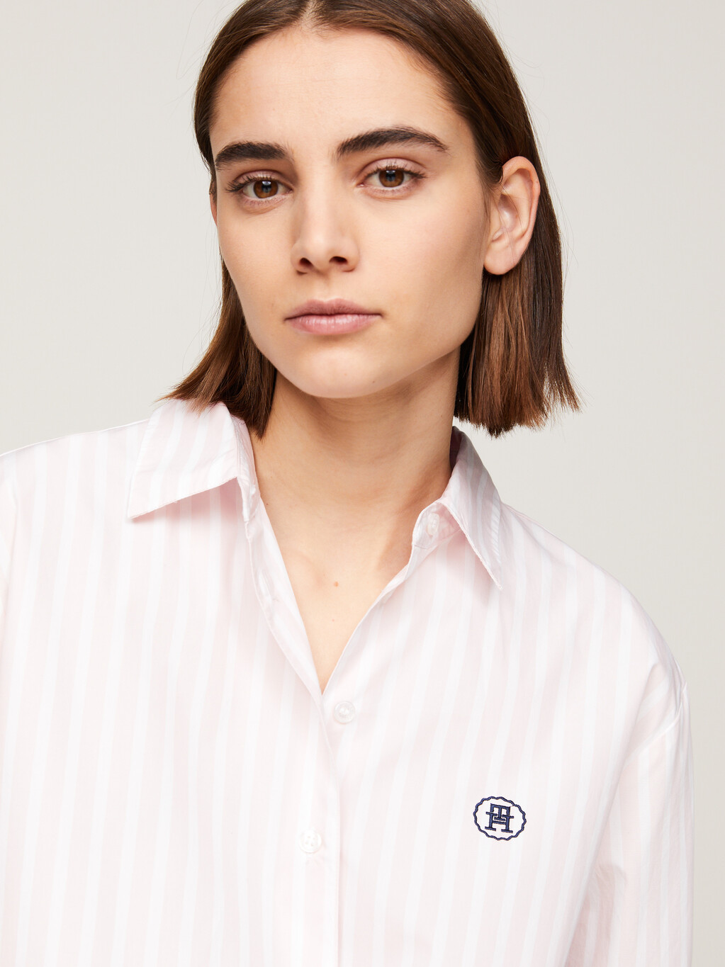 TH Monogram Stamp Relaxed Stripe Shirt, Bold Stp/ Whimsy Pink, hi-res