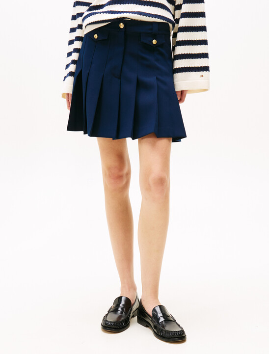 Gold-Tone Button Mini Pleated Skirt