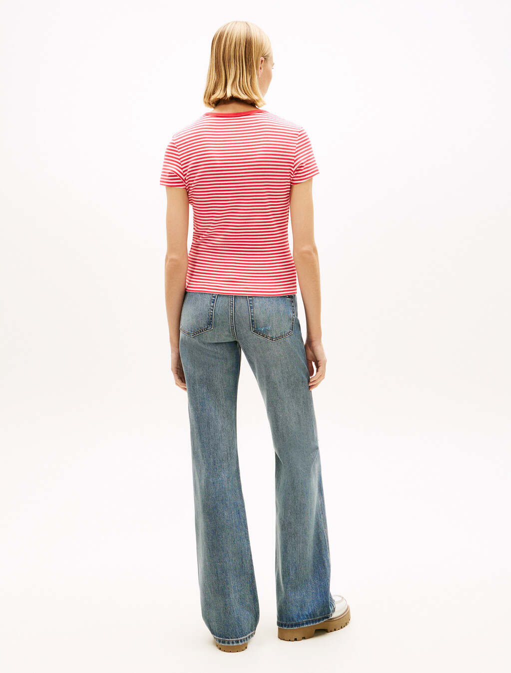 Essential Rib Knit Slim T-Shirt, Red / Stripe, hi-res