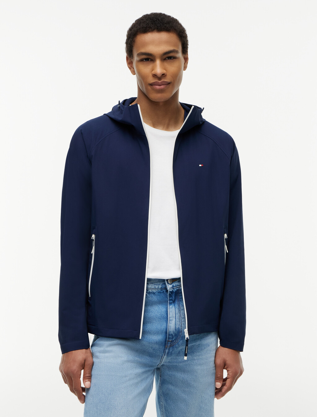 Performance Tech Hooded Zip-Thru Jacket, Carbon Navy, hi-res