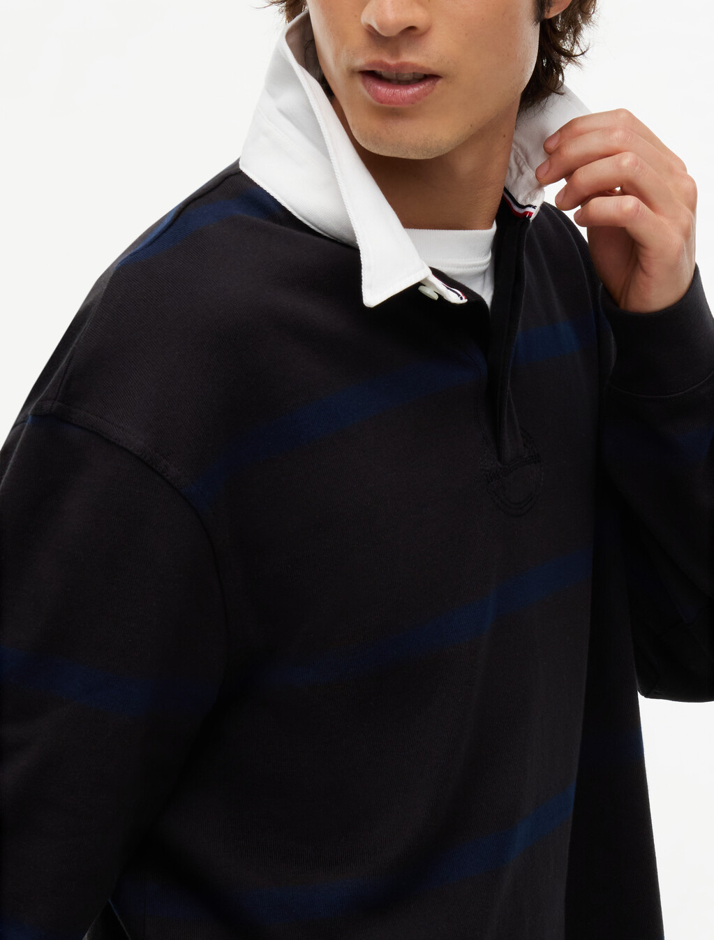 Stripe Jersey Rugby Shirt, Black / Navy Blue, hi-res