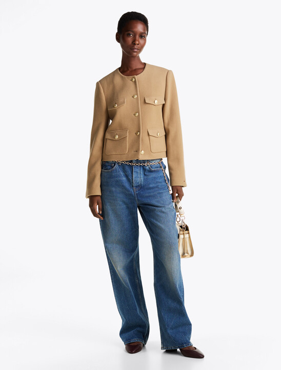 Double Faced Wool Rich Cropped Jacket