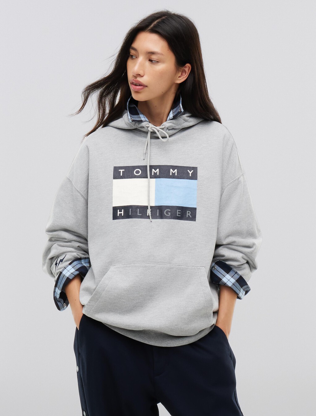 Washed Flag Logo Fleece Relaxed Hoody, Grey Heather, hi-res