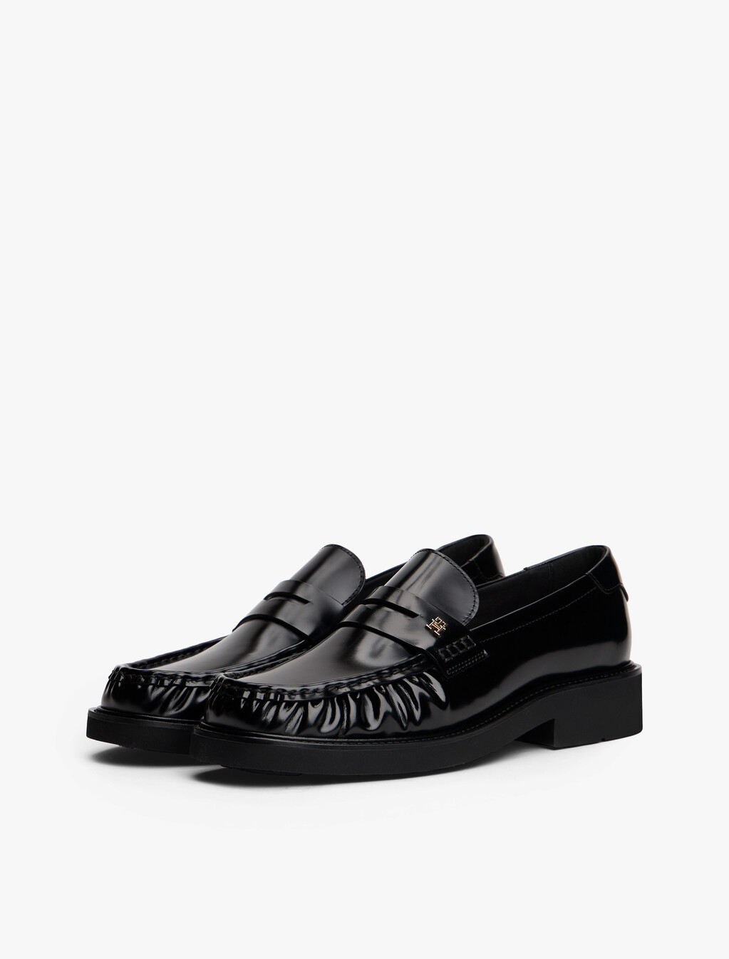 Leather Square Toe Loafers, Black, hi-res